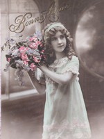 Old postcard 1913 photo postcard little girl flower