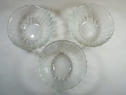 Retro old glass bowl compote salad serving bowl with convex flower leaf pattern - 3 pcs