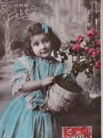 Old postcard 1909 photo postcard little girl flower