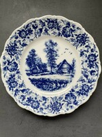 Gyönyörű kék, vidéki jelenetes Seltmann Weiden Bavaria süteményes tányér