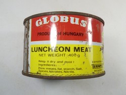 Retro GLOBUS konzerv doboz konzervdoboz -Löncshús - Külföldi exportra készült