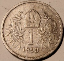 N/021 - 1893-as, osztrák, ezüst Ferenc József 1 koronás