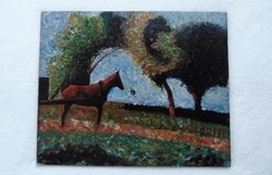 Seurat - Horse and Cart festményének másolata, olaj, festmény