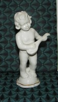 Zenész Puttó porcelán figura jelzett
