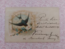 Régi képeslap 1899 levelezőlap fecske nefelejcs