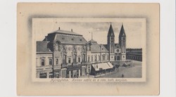 Nyíregyháza, Korona szálló és a róm. kath. templom, 1913. Dombornyomat. Postán futott