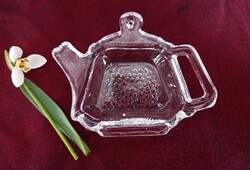 Teás kanna alakú üveg teafilter tartó tálka 8x11cm 3db darabonként