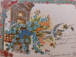 Old postcard 1905 embossed postcard with silk overlay forget-me-not pigeons