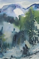 Gábor Nagy (1949-) watercolor landscape from 1997 - contemporary painter