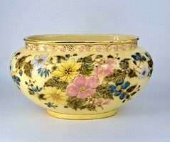 Antique Zsolnay large colored wild rose pot