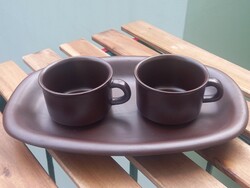 Post modern tófej Hungarian retro ceramics, 2 teacups with tray - designed by Károly the cart
