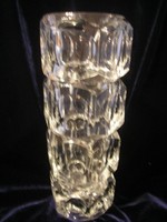 Art deco lead crystal thick-walled glass vase rarity 25 cm flat convex rhombus with square decoration 1900gr