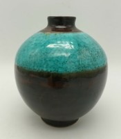Borsódy Ágnes retro kerámia gömb váza 2. 16,5 cm magas, jelzett, türkiz