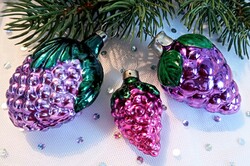 Régi karácsonyfa díszek lila szőlők 3db együtt 4-6cm