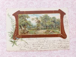 Old postcard 1901 embossed postcard landscape image forest