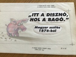 Jókó Csaba (1961-2012) Humoros karikatúra 25x39 cm tus, akvarell, ragasztás