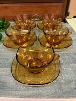 French 'vereco' amber glass tea sets, '70s, space age, in good condition