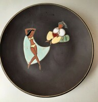 Retro ceramic wall plate, wall decoration, with enamel painted figures