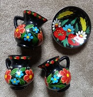 Hand painted black ceramic jugs