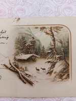 Old postcard 1900 postcard with snowy landscape deer