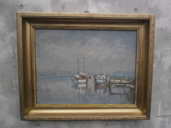 Holba Tivadar (1906-1995) Balatonszemes harbor c. His work, oil on canvas, student of Rudnay, marked