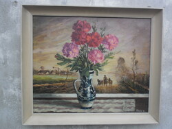 Still life oil on canvas by Zoltán Takács (1940-), marked, framed. Student of Kmetty