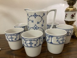 Kék szalmavirágos NDK porcelán italos készlet