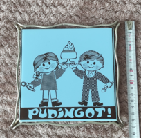 Retro coaster depicting children, pudding!