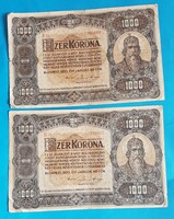 2 db 1000 Korona 1920