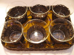 Retro original Jena tea, coffee and mulled wine set in wicker basket holders, with tray