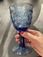 Gyönyörü kék üveg talpas pohár, vintage kehely