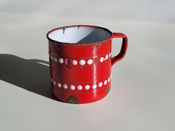 Old Antique Embossed Pattern Red Pilsen Enamel Enamel Polka Dot Kids Mug Crown Crest
