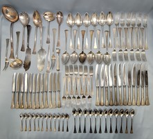 Angol fazonú, antik ezüst evőeszköz készlet 12 személyes, 96 darabos