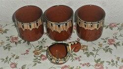 3 Bulgarian glazed ceramic glasses and 1 drinking bottle in one.