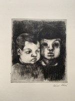 István Szőnyi (1894-1960) etching titled Brothers /18x15.5 cm/