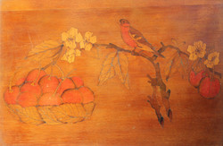 Bird and cherry - colorful marquetry