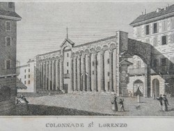 Milano colonnade st.Lorenzo. Original woodcut ca. 1843
