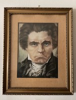 Beethoven portré arckép pasztell festmény kép képkeret