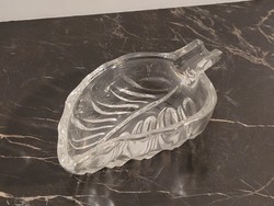 Levél alakú formájú üveg kínáló tálka tál 17cm - ékszer gyűrűtartó mogyorós tálka kristály hamutartó