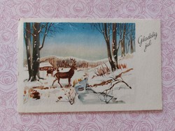 Régi karácsonyi képeslap 1969 levelezőlap patak erdő szarvas