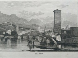 Trento Dél Tirolban. Eredeti acelmetszet ca.1843