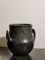 Old karcagi black ceramic silke 14x15cm -- pot with handles