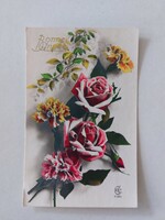 Régi virágos képeslap levelezőlap rózsa szegfű