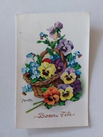 Old floral postcard postcard forget-me-not pansy in a basket