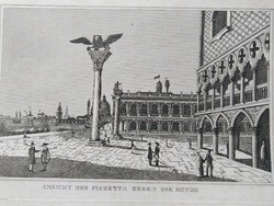 Market opposite the Venice Mint. Original woodcut ca. 1843