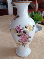 Hollóházi  krizantém mintás karcsú váza, 30,5 cm magas