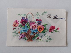 Old floral postcard postcard pansy forget-me-not in basket