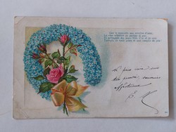 Régi virágos képeslap levelezőlap rózsa nefelejcs