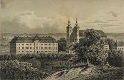 1M208 Ludwig Rohbock (1820-1883) : "A püspök palotája Nagyváradon" antik acélmetszet