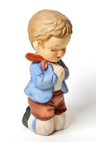 Praying boy - painted biscuit porcelain figure